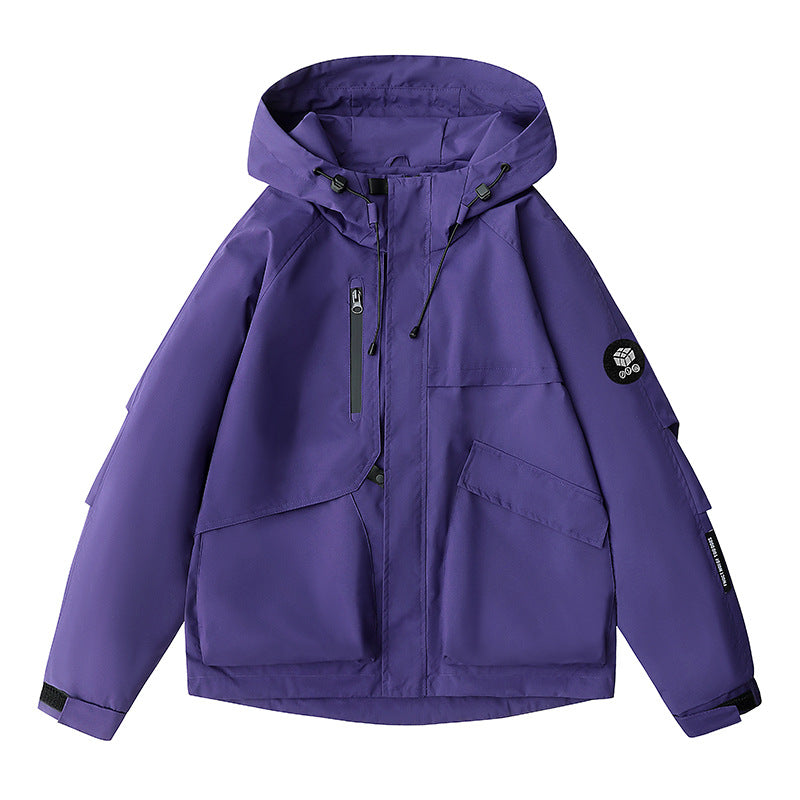 Herren wetterfeste Kapuzen-Fieldjacke mit multifunktionalen Taschen, verstellbarer Kapuze und Kinnschutz Drune