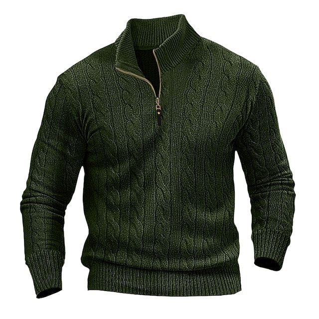 Herren Zopfmuster-Halbzipp-Pullover mit Mockneck und schmaler Silhouette Drune