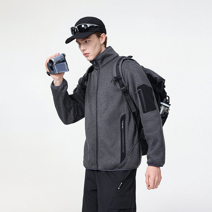Herren Fleecejacke mit Stehkragen, verdecktem Zwei-Wege-Reißverschluss und wasserabweisenden Utility-Einsätzen Drune