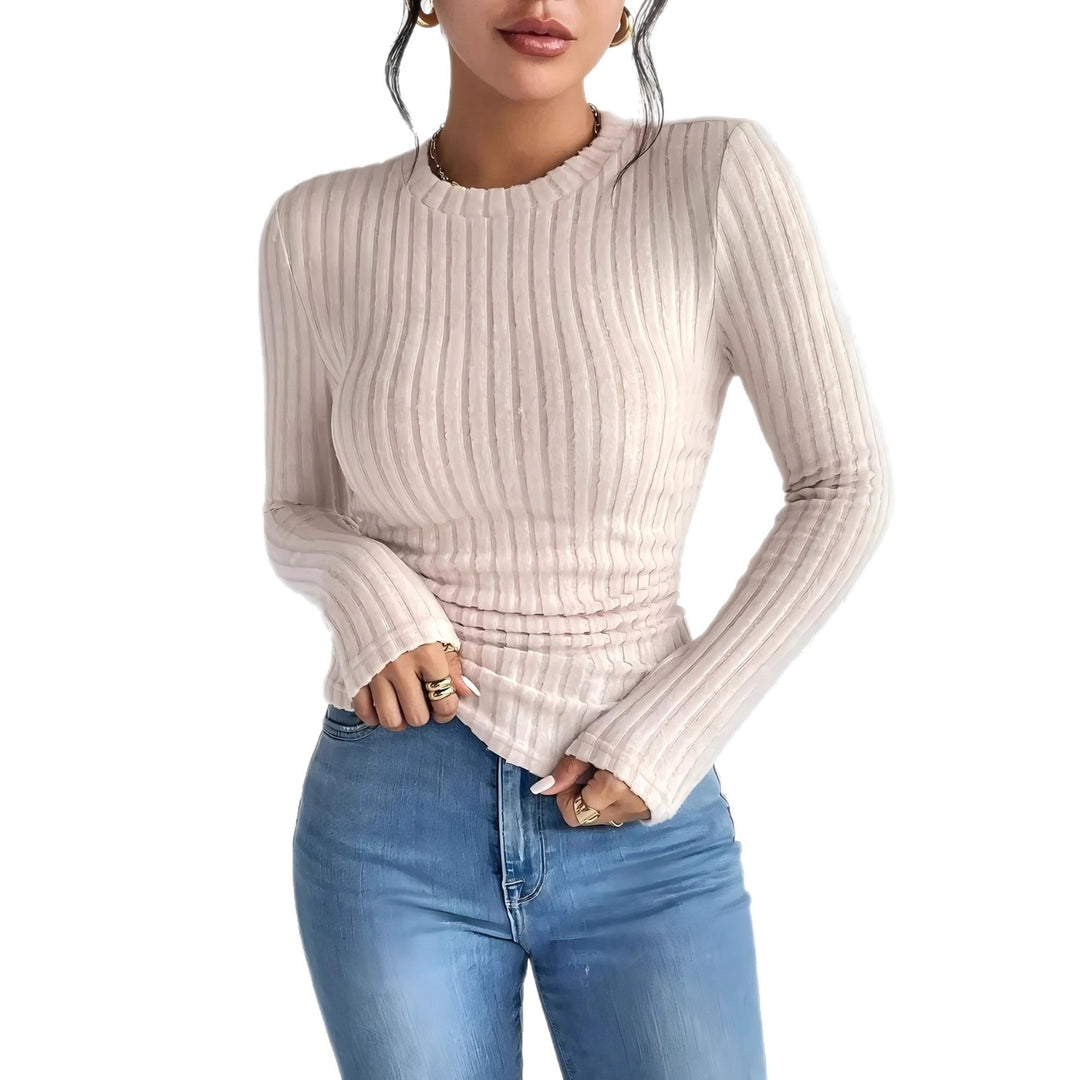 Damen Geripptes Langarmshirt mit vertikaler Plissee‑Optik und taillierter Passform Drune