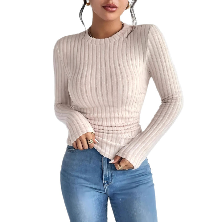 Damen Geripptes Langarmshirt mit vertikaler Plissee‑Optik und taillierter Passform Drune