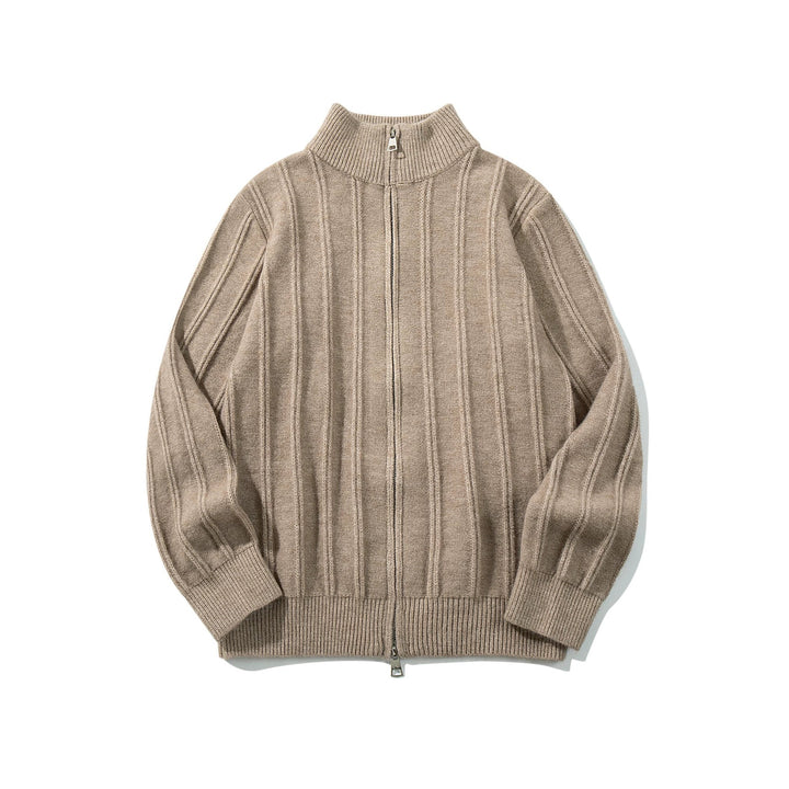 Unisex Geraffte Strick-Zipjacke mit hohem Stehkragen und vertikaler Struktur Drune