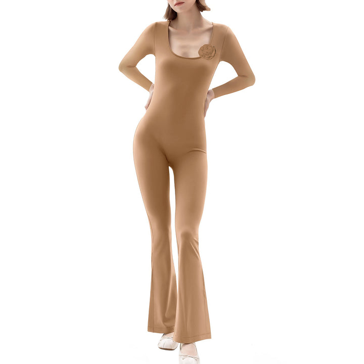 Damen figurbetonter Jumpsuit mit langen Ärmeln und Skulptur-Details Drune