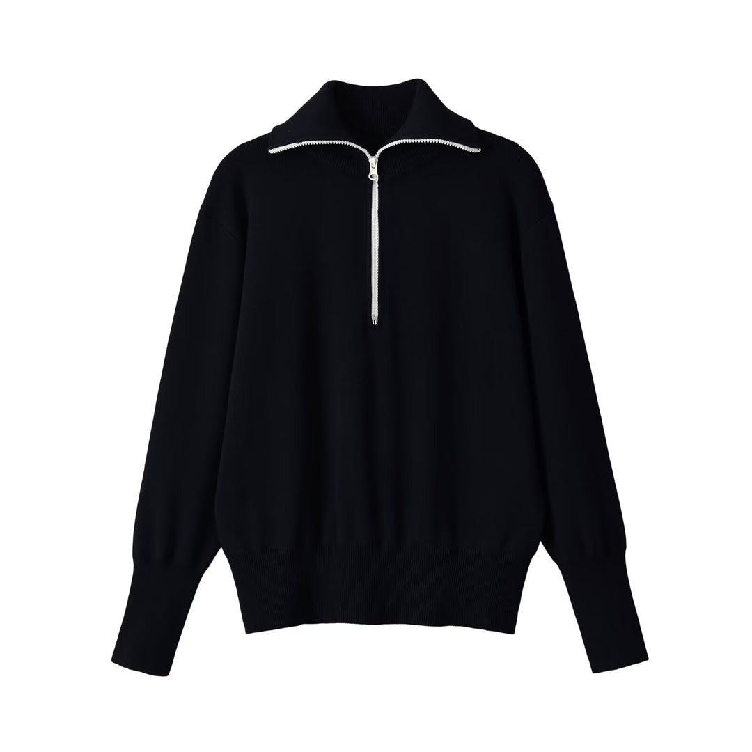 Damen Oversize Half-Zip Strickpullover mit Stehkragen und Rippbündchen Drune