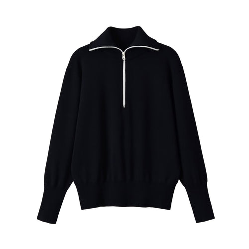 Damen Oversize Half-Zip Strickpullover mit Stehkragen und Rippbündchen Drune