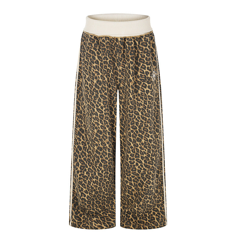 Damen weite Palazzo-Jogginghose mit Leopardenprint und elastischem Rippbund Drune