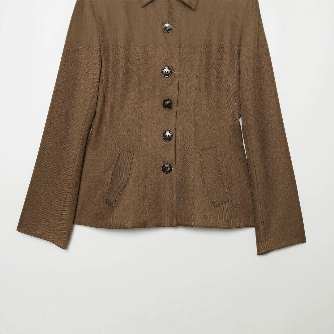 Damen Taillierter Wollblazer mit Stehkragen und Zierknopfleiste Drune