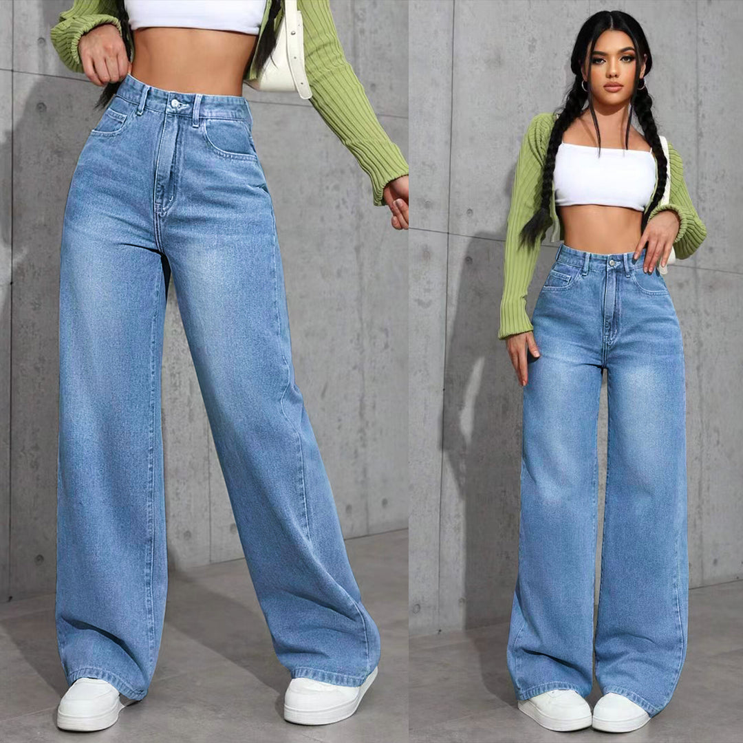 Damen High-Waist Palazzo-Jeans mit extra weitem Bein und soften Falten Drune
