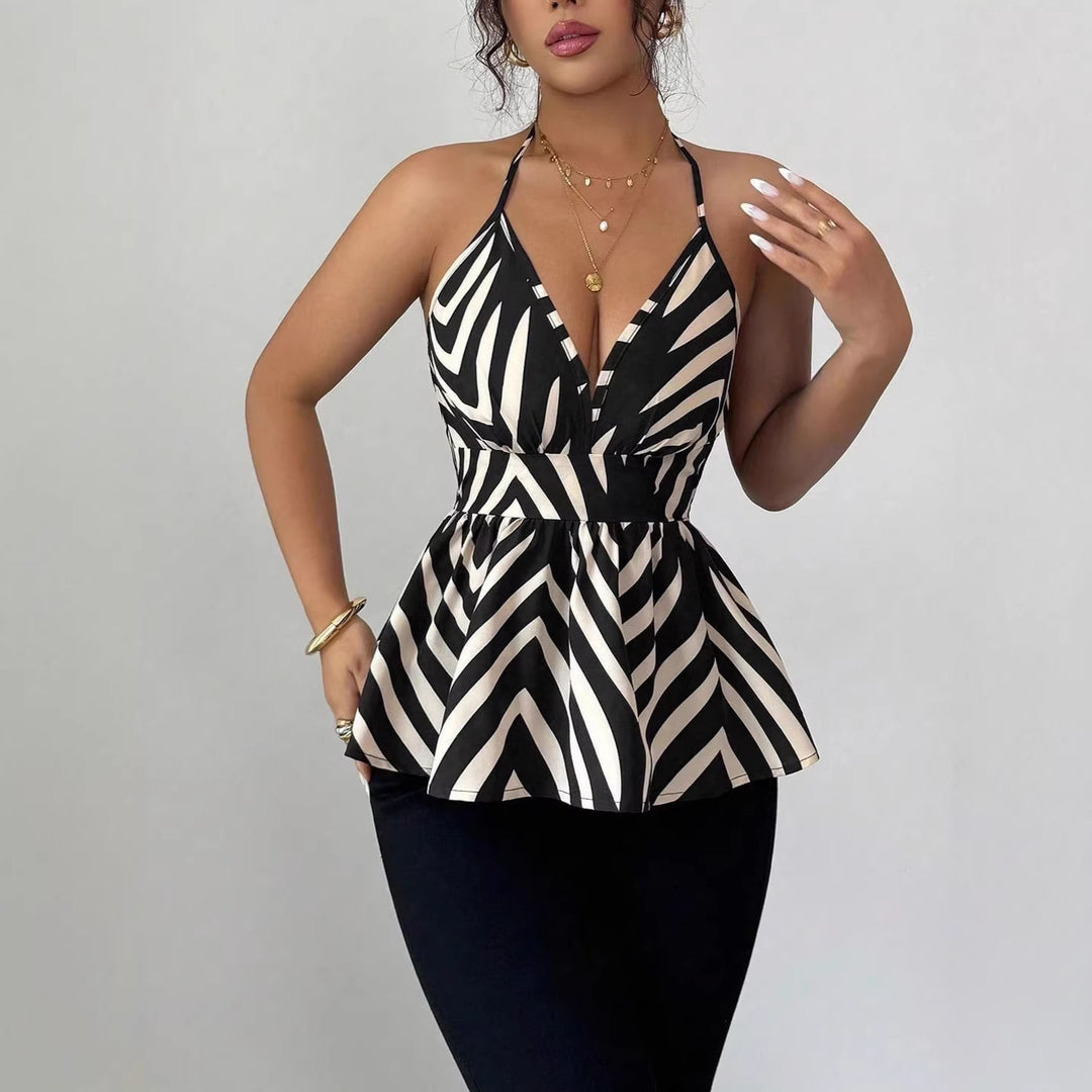 Damen Peplum-Top mit dekorativem V-Ausschnitt Drune