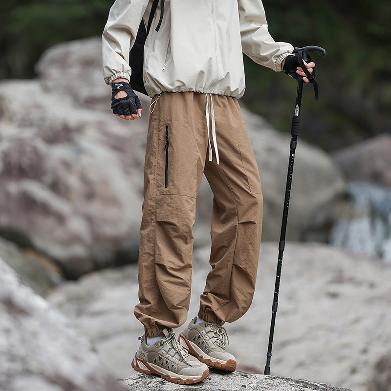 Herren Leichte technische Cargo‑Trekkinghose mit Kordelbund, Reißverschlusstaschen und elastischem Saum Drune