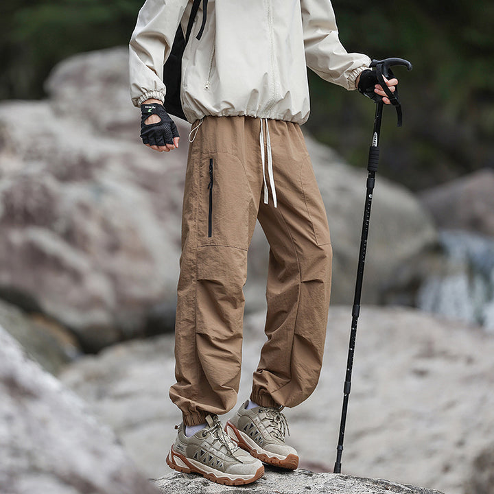 Herren Leichte technische Cargo‑Trekkinghose mit Kordelbund, Reißverschlusstaschen und elastischem Saum Drune