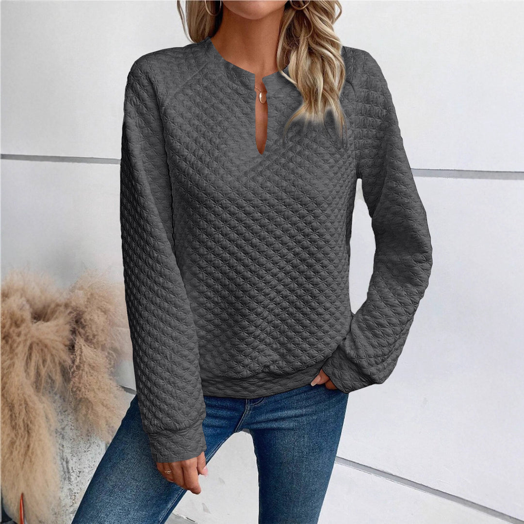 Damen Gequilteter Stepppullover mit V‑Schlitz und strukturierter Rautenoptik Drune