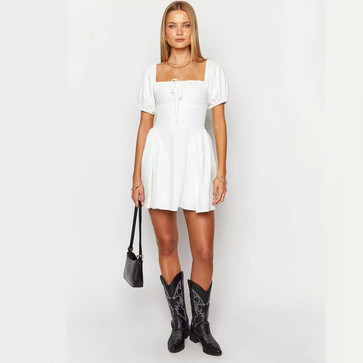 Damen sommerliches Minikleid mit Puffärmeln und tailliertem Design Drune