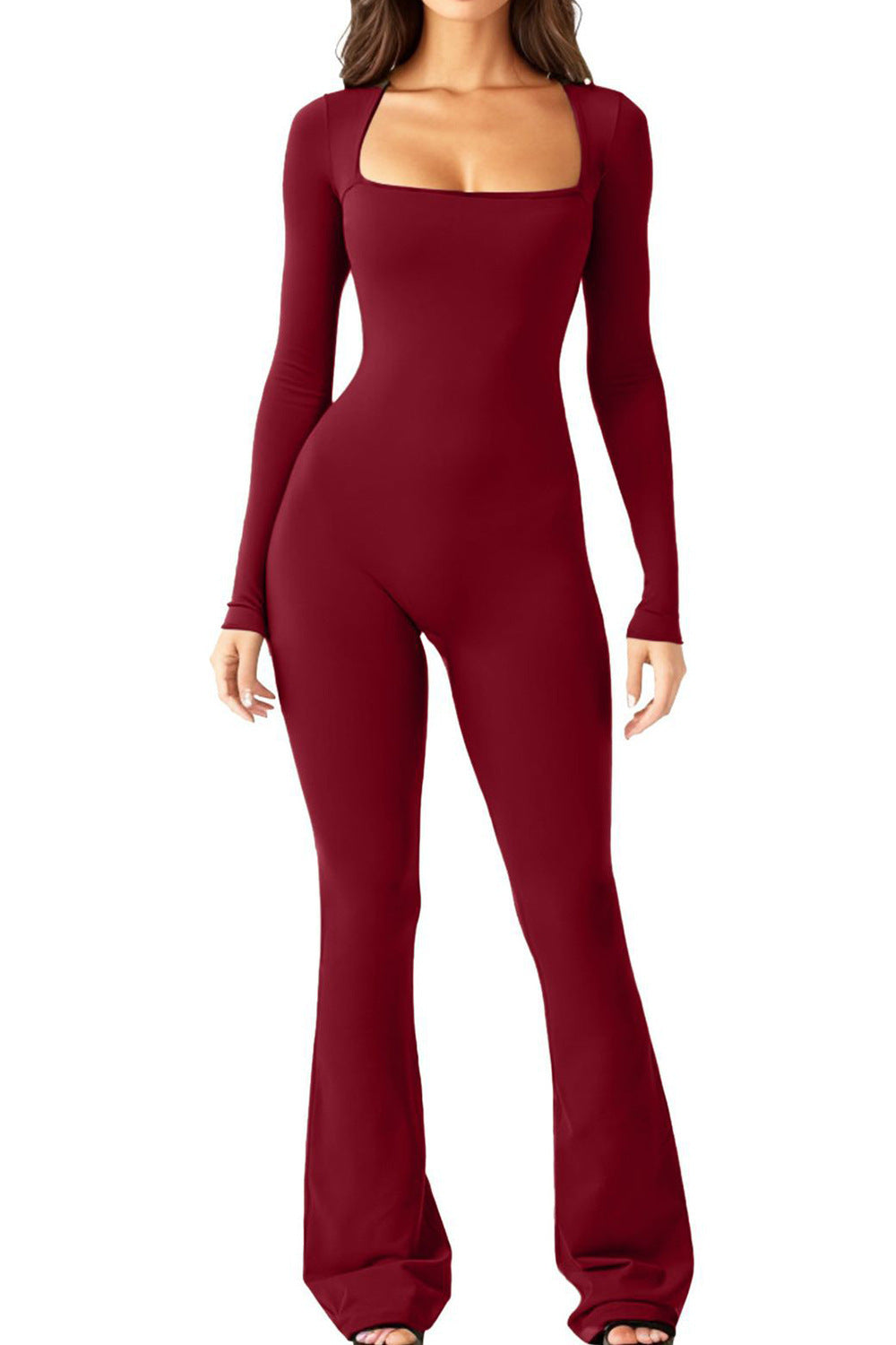 Damen Figurbetonter Jumpsuit mit langem Arm und quadratischem Ausschnitt Drune