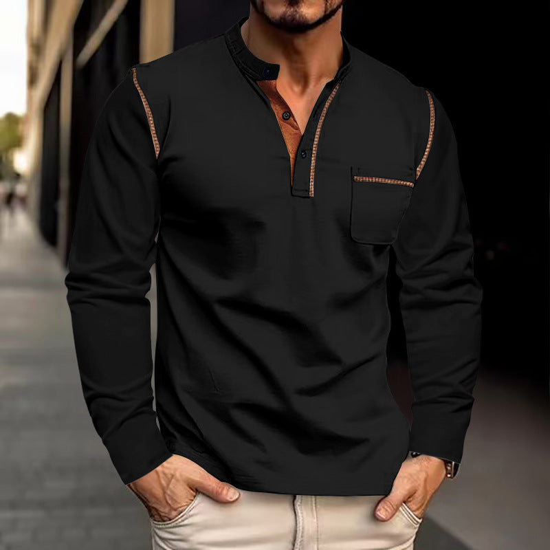 Herren Langarm-Henley-Shirt mit modernem Kragen und praktischer Brusttasche Drune