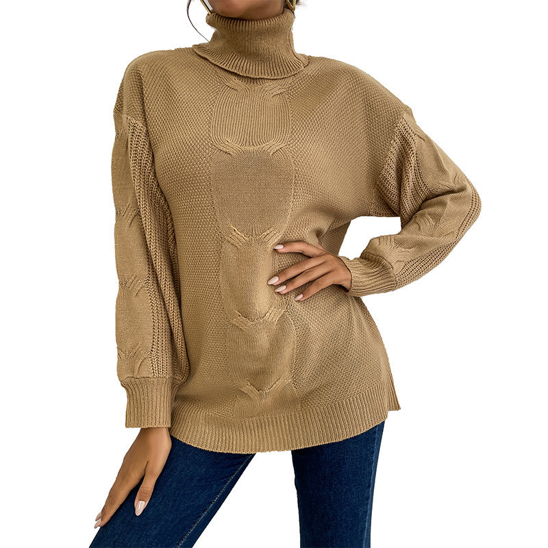 Damen Rollkragenpullover mit Zopfmuster und Oversize-Silhouette Drune