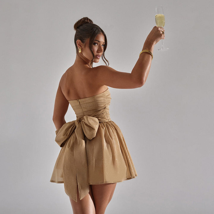 Damen Cocktailkleid mit Spitzenakzenten und glitzerndem Tüll Drune