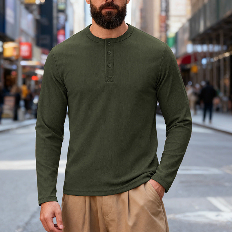 Herren nan Thermo-Henley-Langarmshirt mit Waffelstruktur, Rundhalsausschnitt und Knopfleiste Drune
