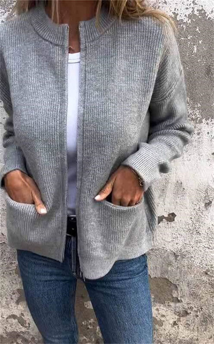 Damen Offene Strickjacke mit Rundhalsausschnitt, Eingrifftaschen und Relaxed-Fit Drune