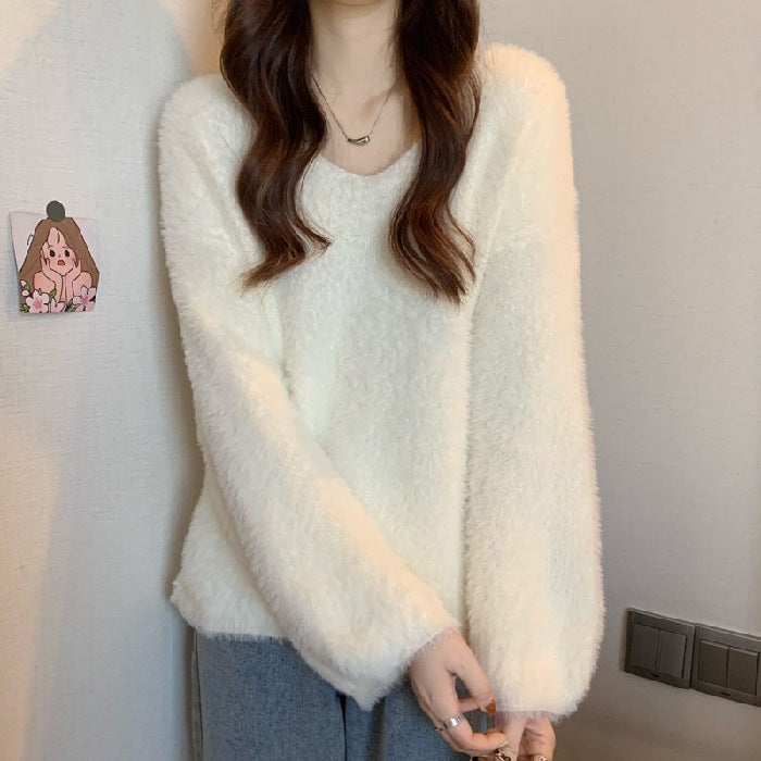 Damen Flauschiger Pullover mit weitem Schnitt Drune