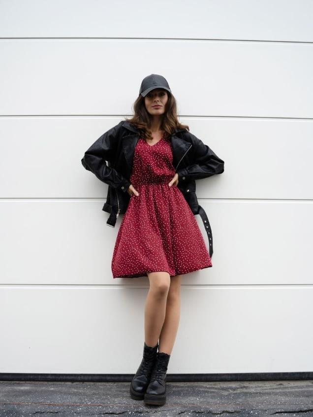 Damen Freizeitkleid mit V-Ausschnitt und Puffärmeln Drune