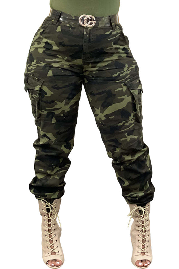 Damen Cargo-Hose mit Camouflage-Muster und hohem Bund Drune
