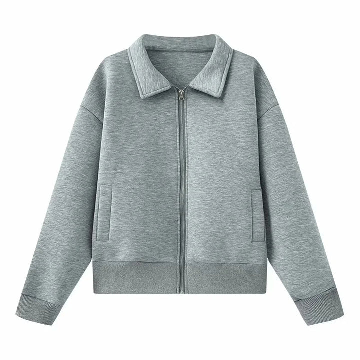 Damen nan lässige Sweatjacke mit durchgehendem Reißverschluss und Umlegekragen Drune