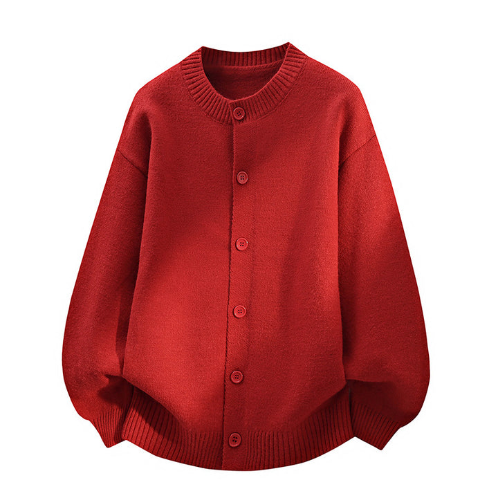 Unisex Oversize Strickcardigan mit Rundhalsausschnitt, Ballonärmeln & durchgehender Knopfleiste Drune
