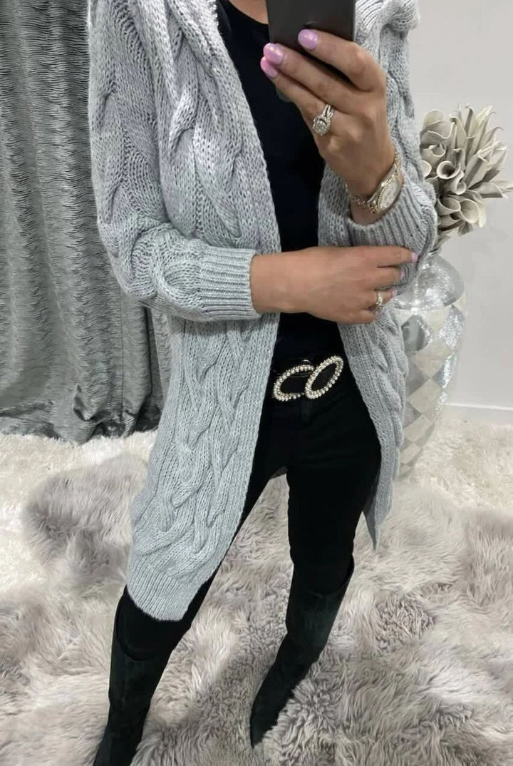 Damen Strickjacke mit modischem Zopfmuster Drune