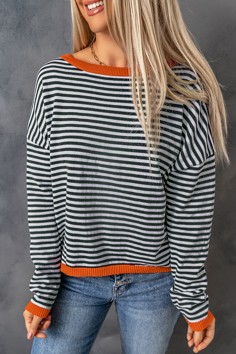 Drune Kontrast gestreifter Drop-Shoulder-Pullover