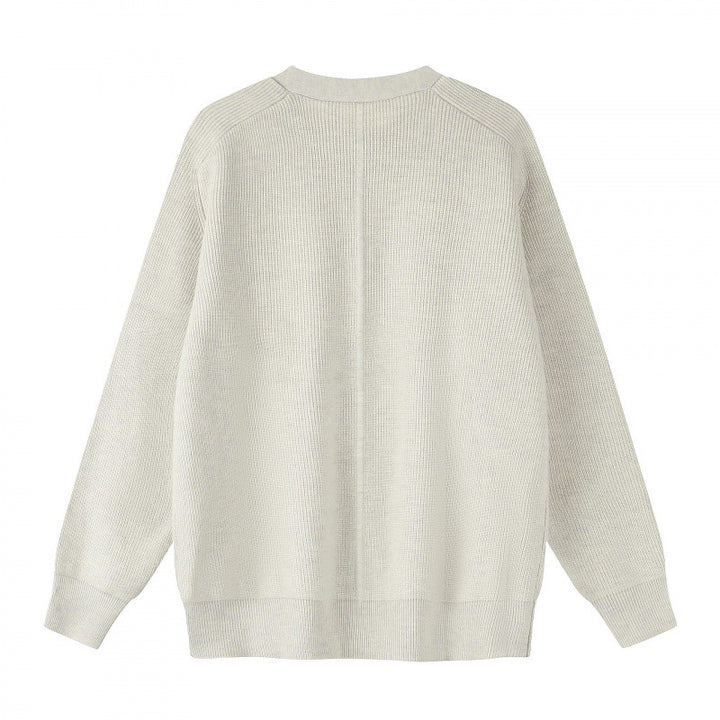 Unisex Boxiger Feinstrick-Cardigan mit Rundhals, Raglanärmeln und teilverdeckter Knopfleiste Drune