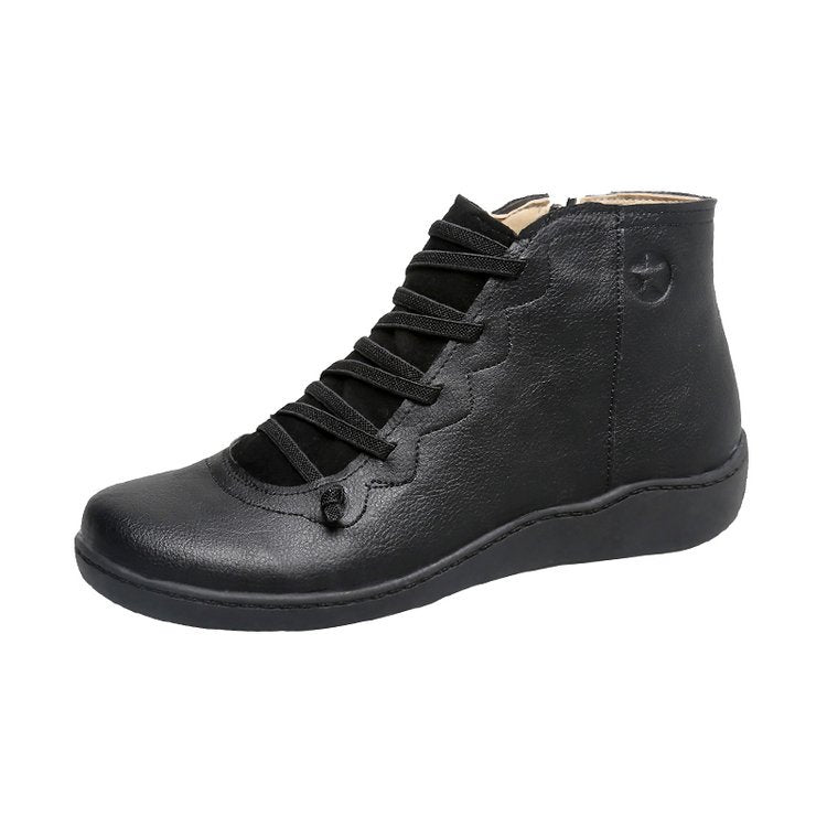 Damen nan knöchelhoher Softleder-Sneakerboot mit seitlichem Reißverschluss elastischer Zierschnürung und ergonomischer Komfortsohle Drune