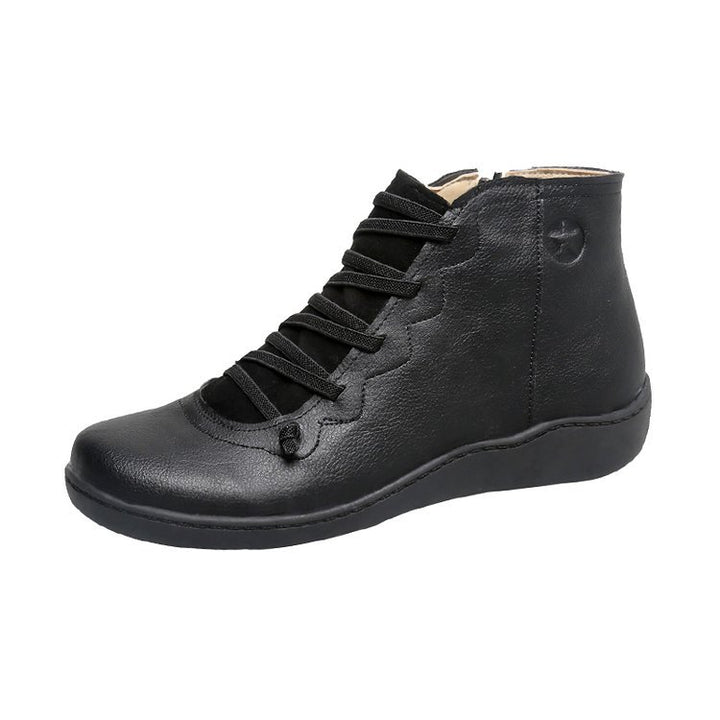 Damen nan knöchelhoher Softleder-Sneakerboot mit seitlichem Reißverschluss elastischer Zierschnürung und ergonomischer Komfortsohle Drune