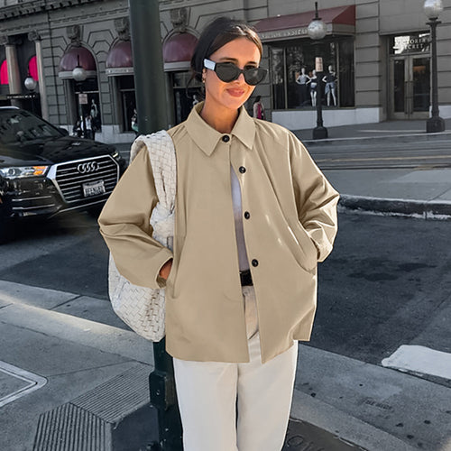 Damen modische Übergangsjacke im lässigen Oversized-Schnitt mit praktischen Taschen Drune