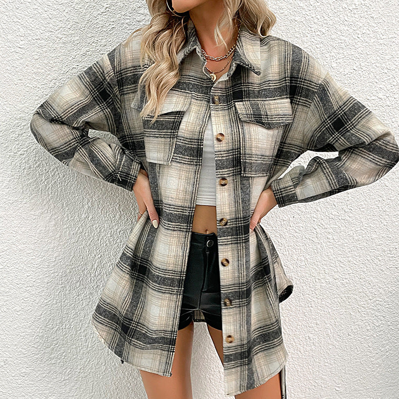 Damen Overshirt-Kleid mit Karomuster, Bindegürtel und aufgesetzten Brusttaschen Drune