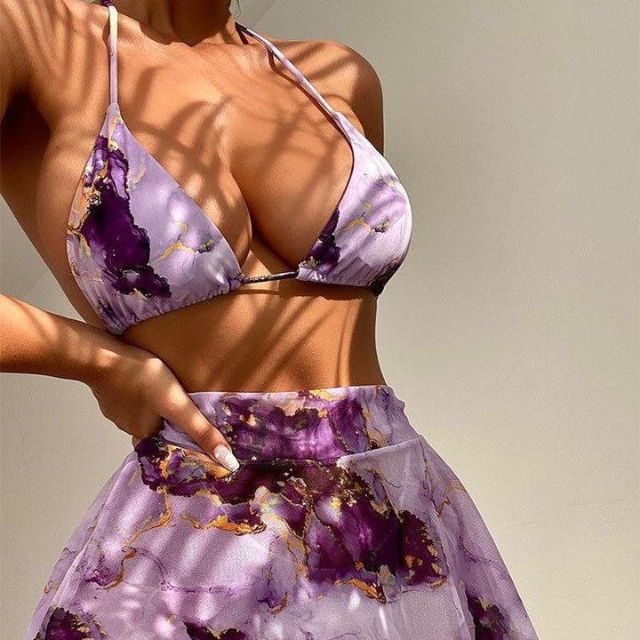 Damen Bikini-Set mit kreativem Wickeldesign und floralem Rock Drune