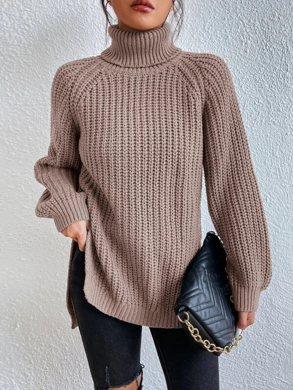 Damen Grobstrickpullover mit hohem Kragen und strukturiertem Muster Drune