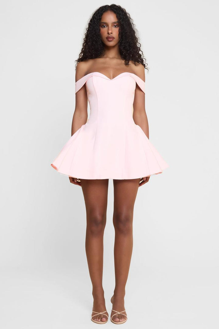 Damen nan kurzes schulterfreies A‑Linienkleid mit Herz‑Ausschnitt, taillierter Korsage und Eingrifftaschen Drune