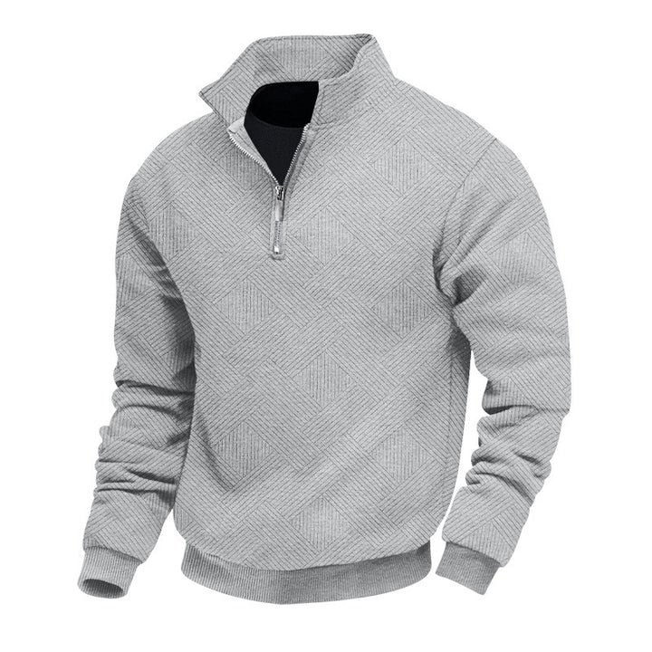 Herren Feinstrukturierter Halbzip-Pullover mit grafischer Waffelstrick-Optik und Stehkragen Drune