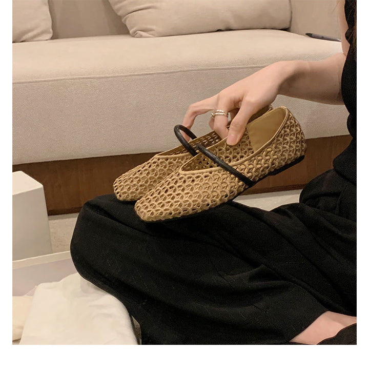 Damen Ballerina-Schuhe mit atmungsaktivem Mesh-Obermaterial und elastischem Riemen Drune