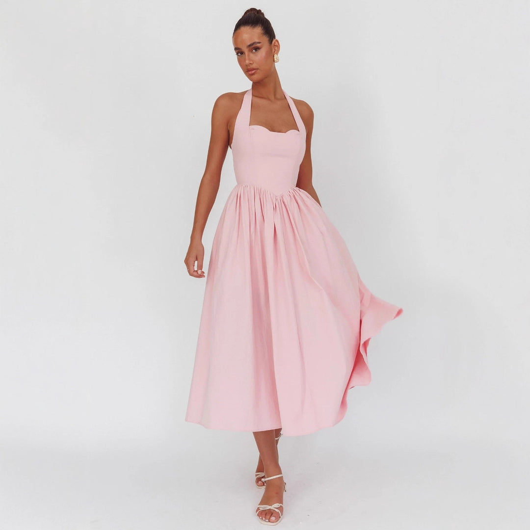 Damen Elegantem Halterneck Maxi-Kleid Drune