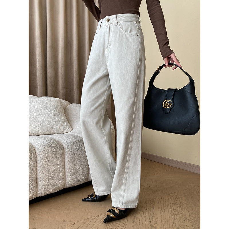 Damen weite Denim-Hose mit hohem Bund und eleganten Details Drune