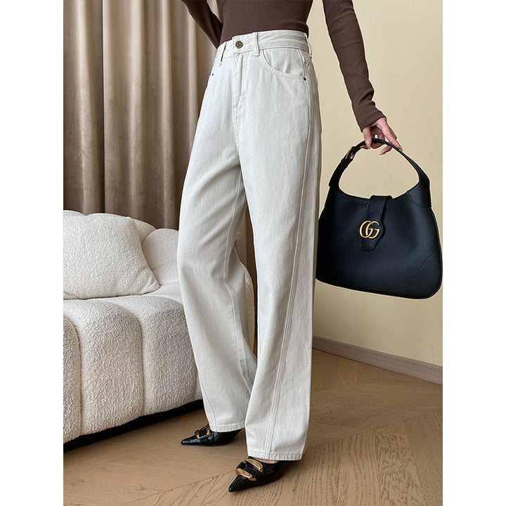 Damen weite Denim-Hose mit hohem Bund und eleganten Details Drune