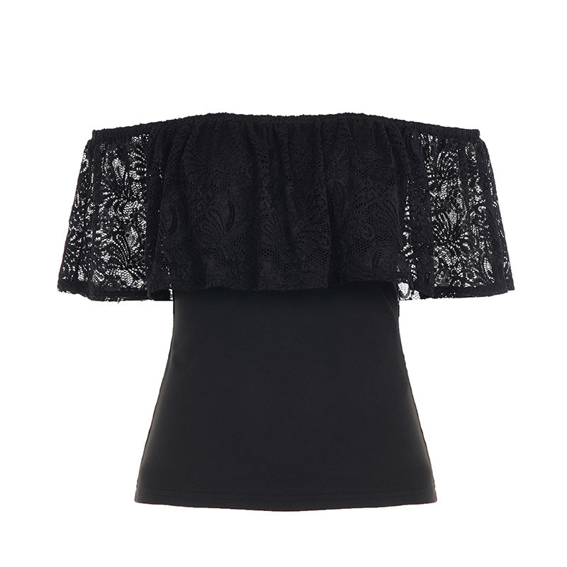 Damen Oberteil mit Spitzen-Overlay und schulterfreiem Design Drune