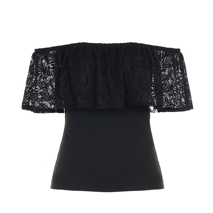 Damen Oberteil mit Spitzen-Overlay und schulterfreiem Design Drune