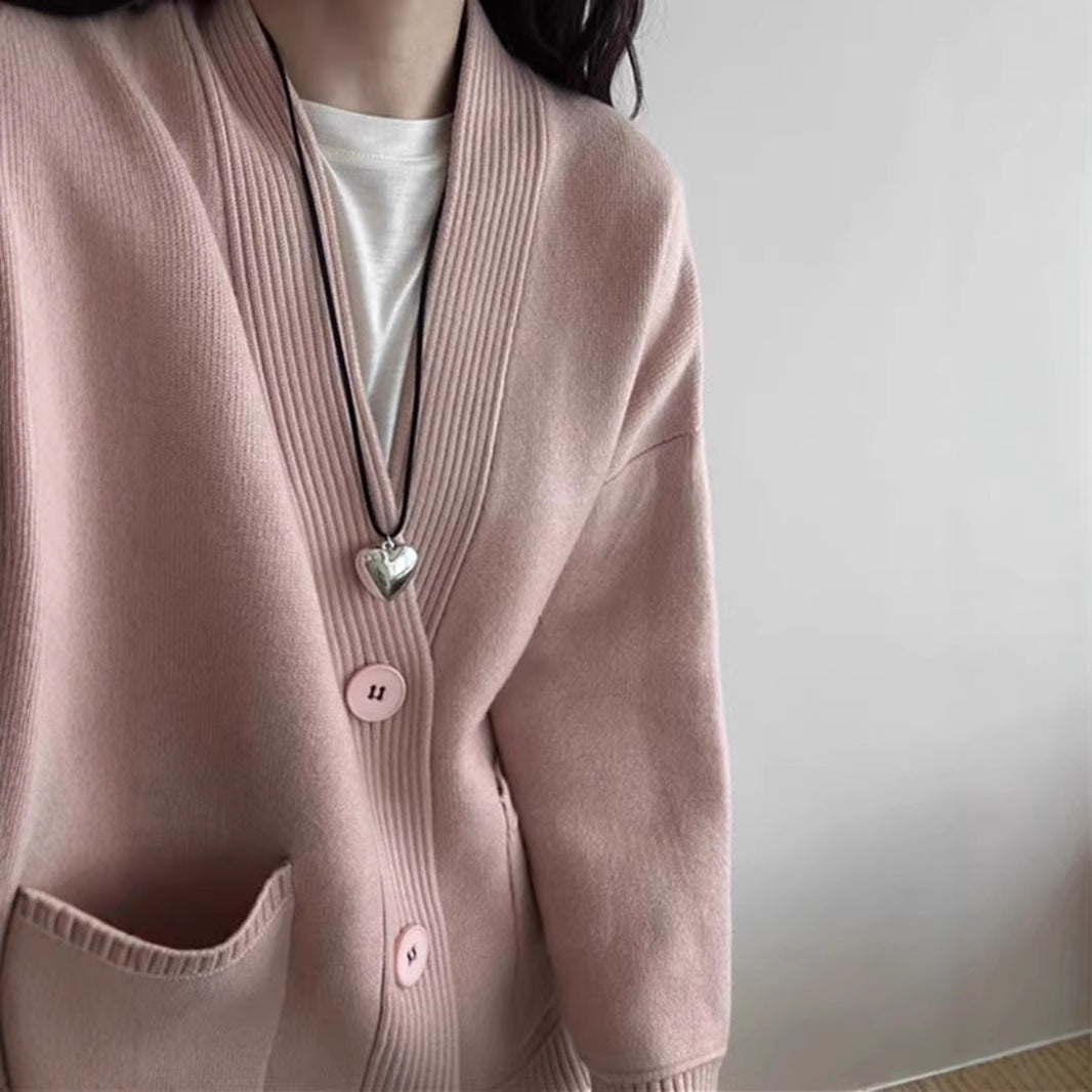 Damen lässiger Strickcardigan mit tiefen Taschen und modernen Knopfdetails Drune