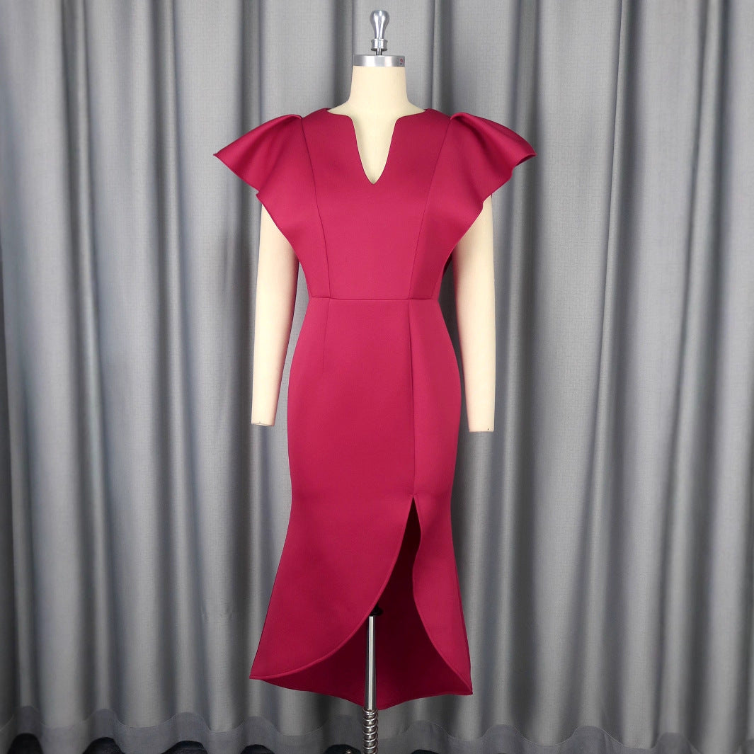 Damen Elegantes Etuikleid mit voluminösen Ärmeln Drune