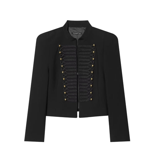 Damen Militärisch-inspirierte Cropped-Jacke mit Stehkragen und Zierkordeln Drune