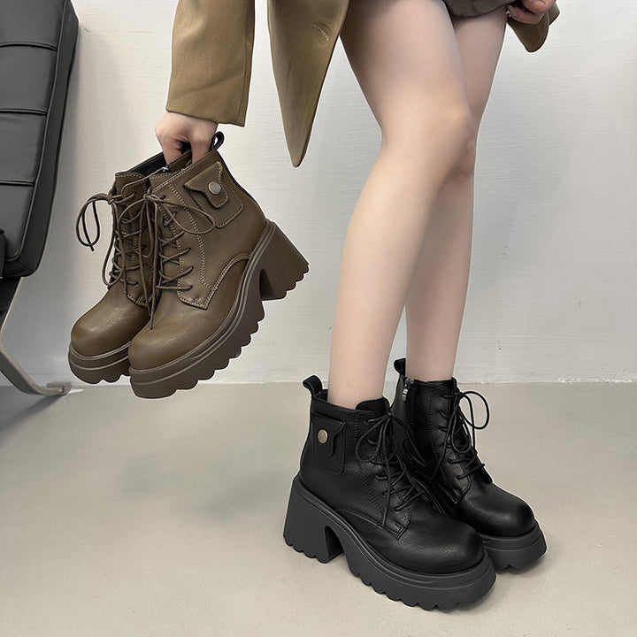 Damen Chunky Stiefel mit hohem Absatz und seitlichem Reißverschluss Drune