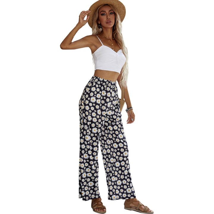 Damen weite Sommerhose mit floralem Design und elastischem Bund Drune